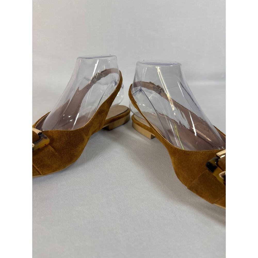 Italian Suede Slingback Pointed Toe Flats Tortoise Buckle Tan Size 38 7.5 US - Picture 2 of 6